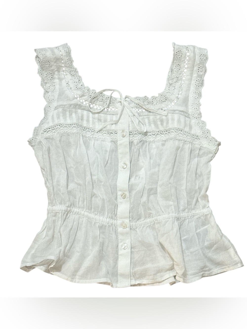 Gap Women’s White 100% Cotton Eyelet Trim Peasant Blouse Tank Top NWT - Size XS